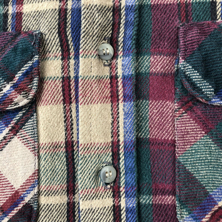 90'S Five Brother Long-Sleeve Flannel Check Shirt, Men's Size L (approx.) cotton Beige type Vintage Second Hand