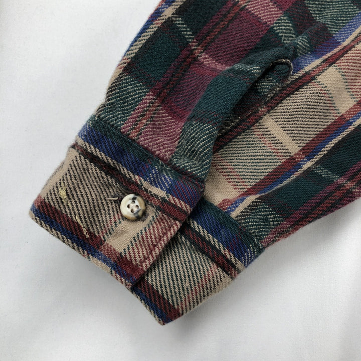 90'S Five Brother Long-Sleeve Flannel Check Shirt, Men's Size L (approx.) cotton Beige type Vintage Second Hand