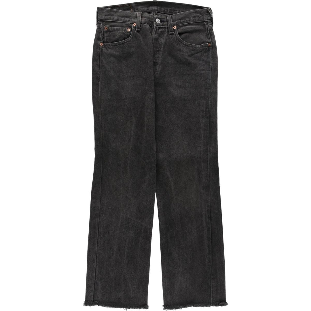 1990'S Levi's 6501-0660 Cut-off Black Denim Straight Leg Jeans, Made in USA, Women's Size L (W28 equivalent) cotton black type Vintage Second Hand
