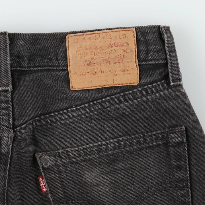 1990'S Levi's 6501-0660 Cut-off Black Denim Straight Leg Jeans, Made in USA, Women's Size L (W28 equivalent) cotton black type Vintage Second Hand