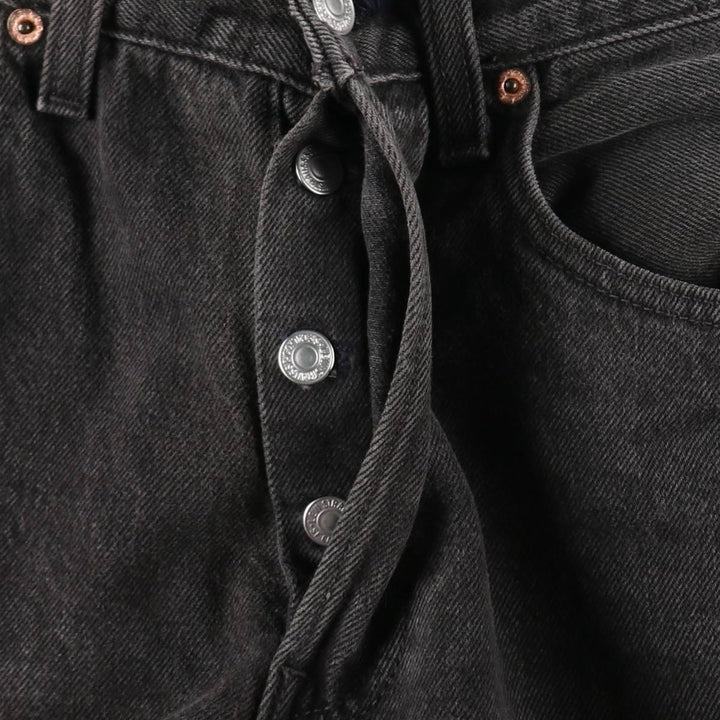 1990'S Levi's 6501-0660 Cut-off Black Denim Straight Leg Jeans, Made in USA, Women's Size L (W28 equivalent) cotton black type Vintage Second Hand