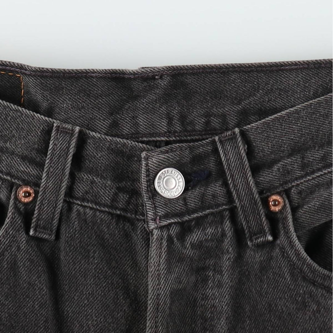 1990'S Levi's 6501-0660 Cut-off Black Denim Straight Leg Jeans, Made in USA, Women's Size L (W28 equivalent) cotton black type Vintage Second Hand