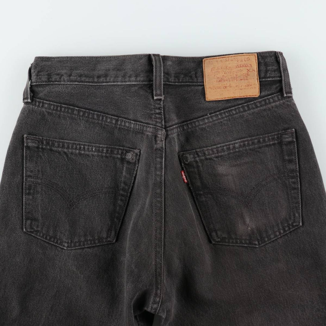1990'S Levi's 6501-0660 Cut-off Black Denim Straight Leg Jeans, Made in USA, Women's Size L (W28 equivalent) cotton black type Vintage Second Hand