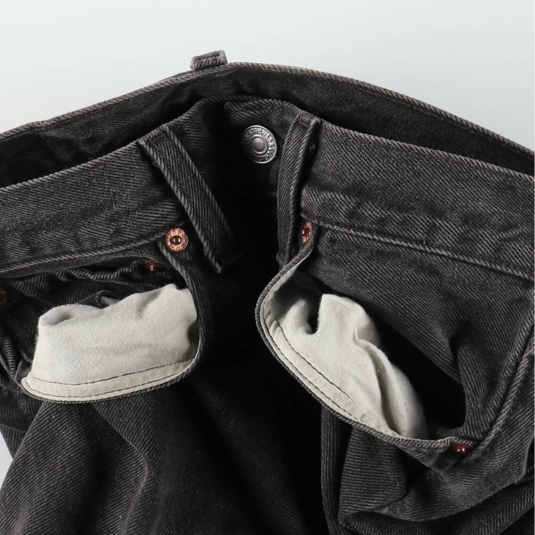 1990'S Levi's 6501-0660 Cut-off Black Denim Straight Leg Jeans, Made in USA, Women's Size L (W28 equivalent) cotton black type Vintage Second Hand