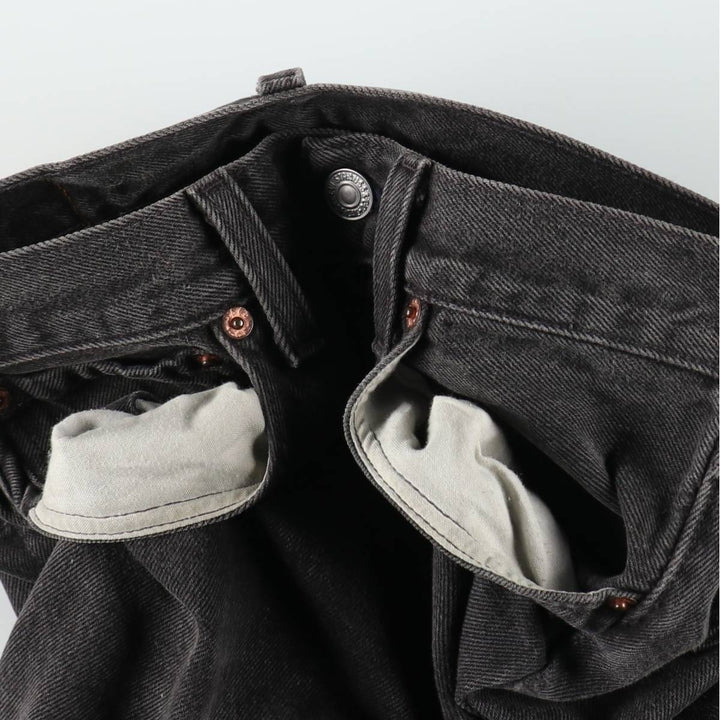 1990'S Levi's 6501-0660 Cut-off Black Denim Straight Leg Jeans, Made in USA, Women's Size L (W28 equivalent) cotton black type Vintage Second Hand