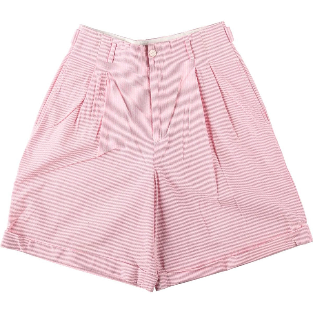 Ralph Lauren Stripe Pattern Seersucker Two-Pleat Cotton Shorts, Women's Size L (equivalent to W28) cotton pink type Vintage Second Hand