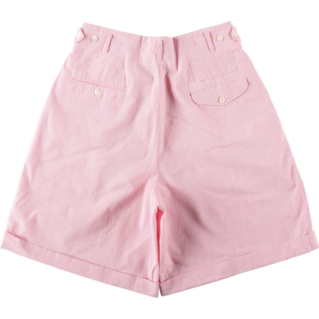 Ralph Lauren Stripe Pattern Seersucker Two-Pleat Cotton Shorts, Women's Size L (equivalent to W28) cotton pink type Vintage Second Hand