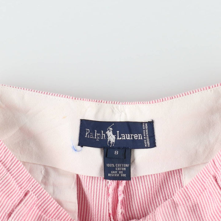 Ralph Lauren Stripe Pattern Seersucker Two-Pleat Cotton Shorts, Women's Size L (equivalent to W28) cotton pink type Vintage Second Hand