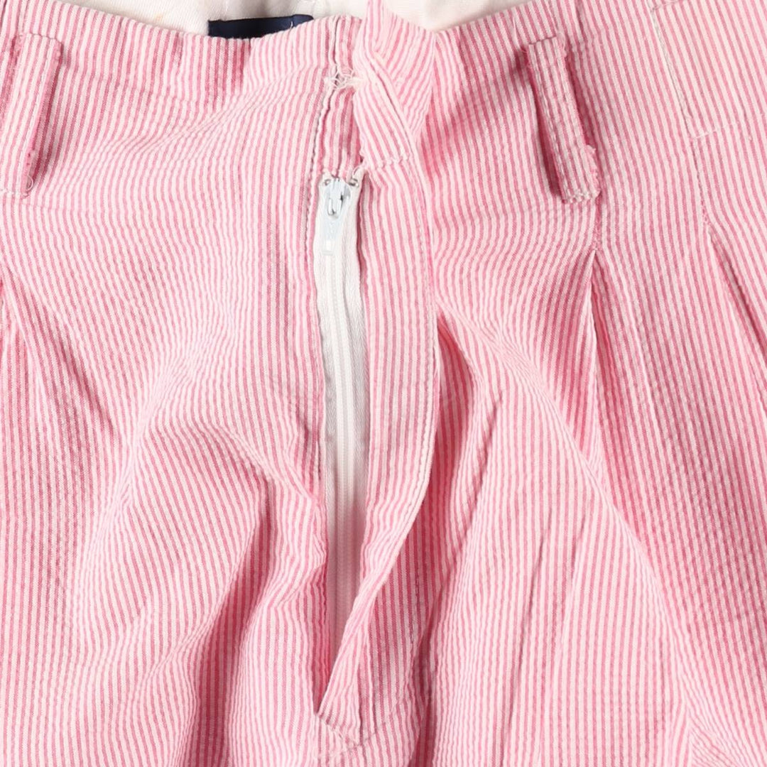 Ralph Lauren Stripe Pattern Seersucker Two-Pleat Cotton Shorts, Women's Size L (equivalent to W28) cotton pink type Vintage Second Hand