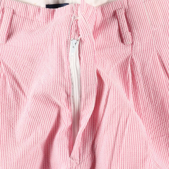 Ralph Lauren Stripe Pattern Seersucker Two-Pleat Cotton Shorts, Women's Size L (equivalent to W28) cotton pink type Vintage Second Hand