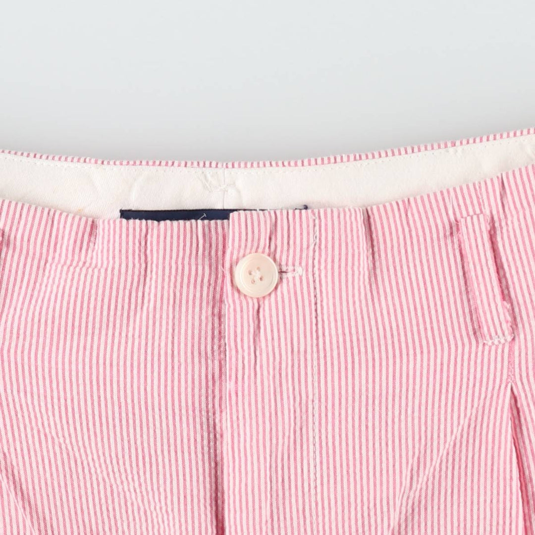 Ralph Lauren Stripe Pattern Seersucker Two-Pleat Cotton Shorts, Women's Size L (equivalent to W28) cotton pink type Vintage Second Hand