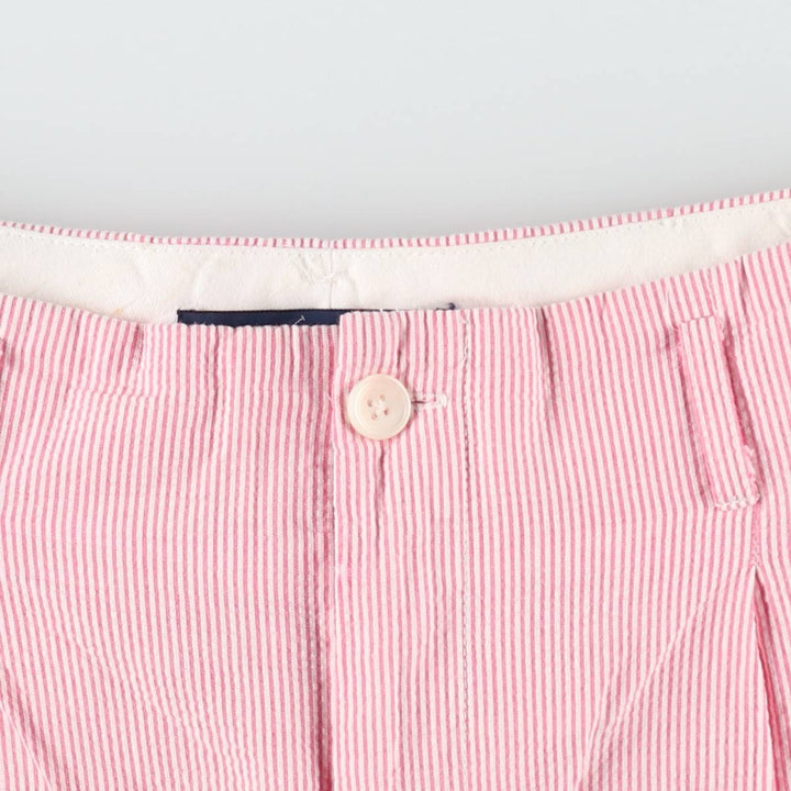 Ralph Lauren Stripe Pattern Seersucker Two-Pleat Cotton Shorts, Women's Size L (equivalent to W28) cotton pink type Vintage Second Hand