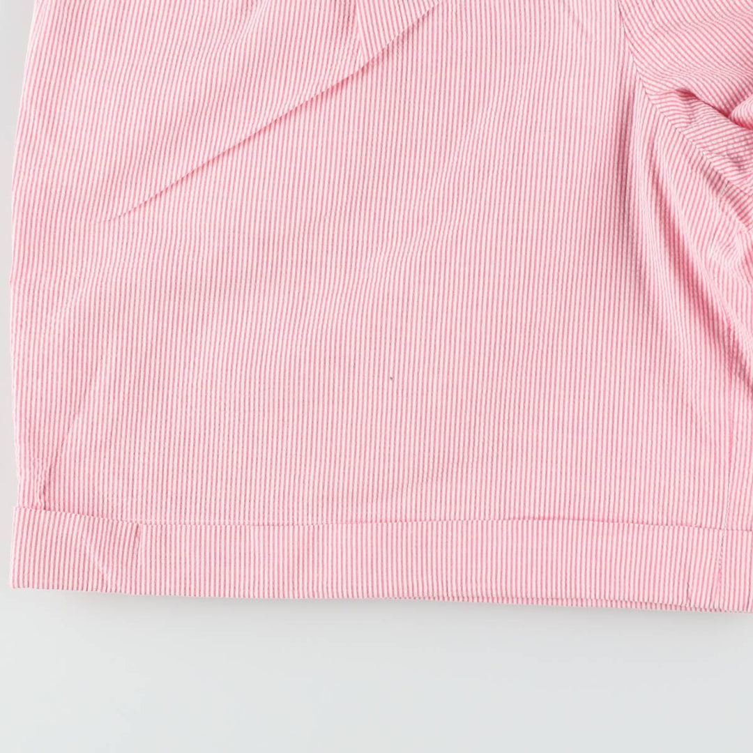Ralph Lauren Stripe Pattern Seersucker Two-Pleat Cotton Shorts, Women's Size L (equivalent to W28) cotton pink type Vintage Second Hand