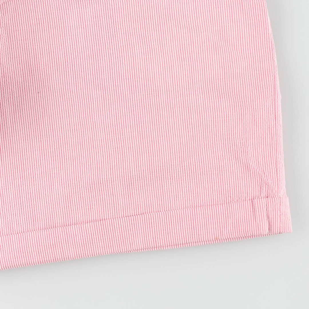 Ralph Lauren Stripe Pattern Seersucker Two-Pleat Cotton Shorts, Women's Size L (equivalent to W28) cotton pink type Vintage Second Hand