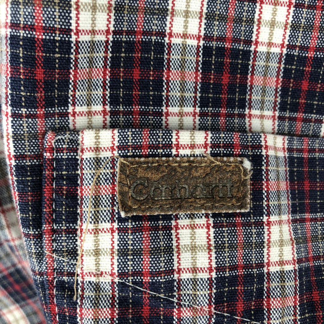 Carhartt Check Pattern Long Sleeve Button-Down Work Shirt, Men's XL unclear navy blue type Vintage Second Hand