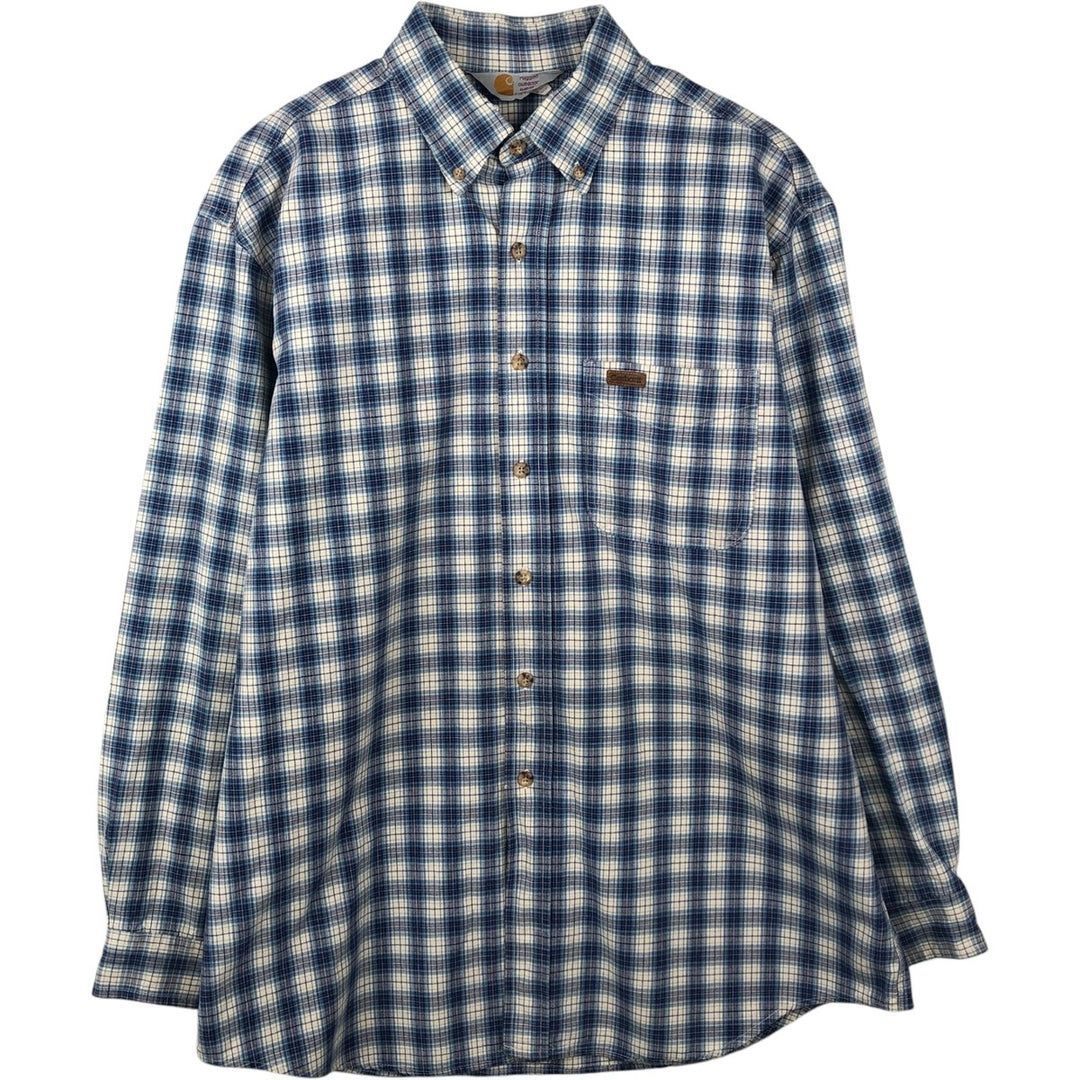 Carhartt Check Pattern Long Sleeve Button-Down Work Shirt, Made in USA, Men's Size L (approx.) cotton pale white type Vintage Second Hand