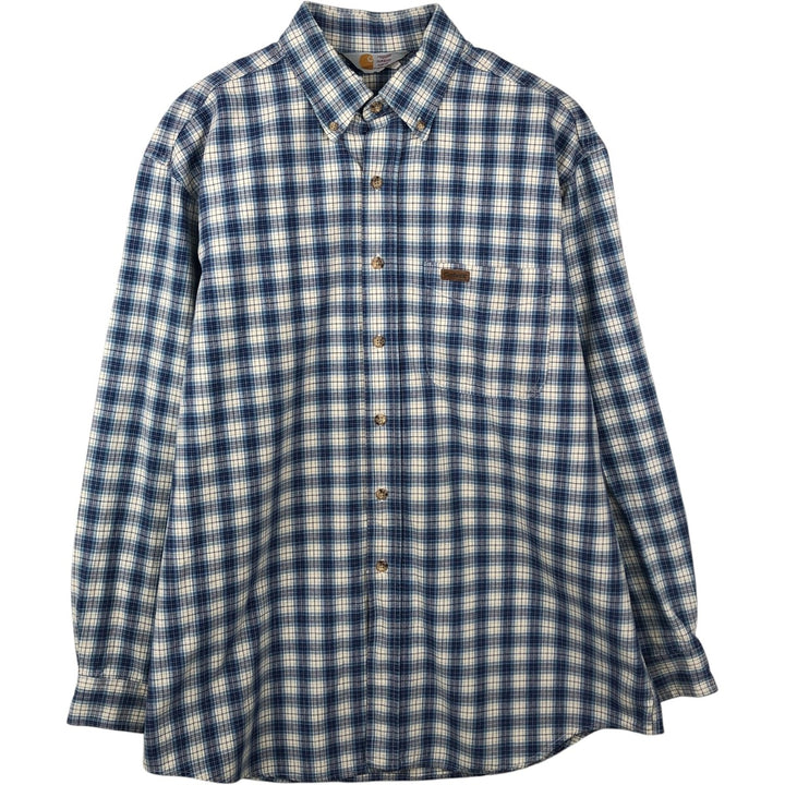 Carhartt Check Pattern Long Sleeve Button-Down Work Shirt, Made in USA, Men's Size L (approx.) cotton pale white type Vintage Second Hand