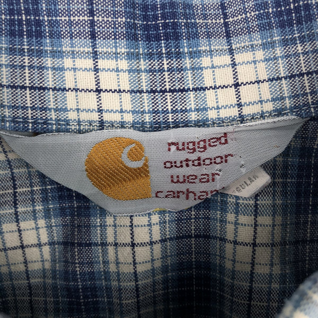 Carhartt Check Pattern Long Sleeve Button-Down Work Shirt, Made in USA, Men's Size L (approx.) cotton pale white type Vintage Second Hand