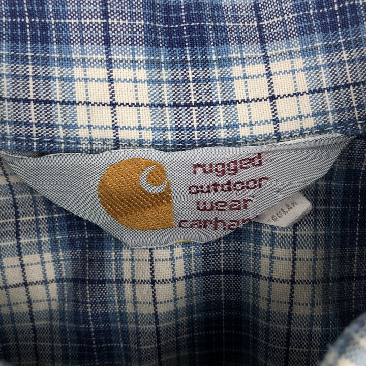 Carhartt Check Pattern Long Sleeve Button-Down Work Shirt, Made in USA, Men's Size L (approx.) cotton pale white type Vintage Second Hand