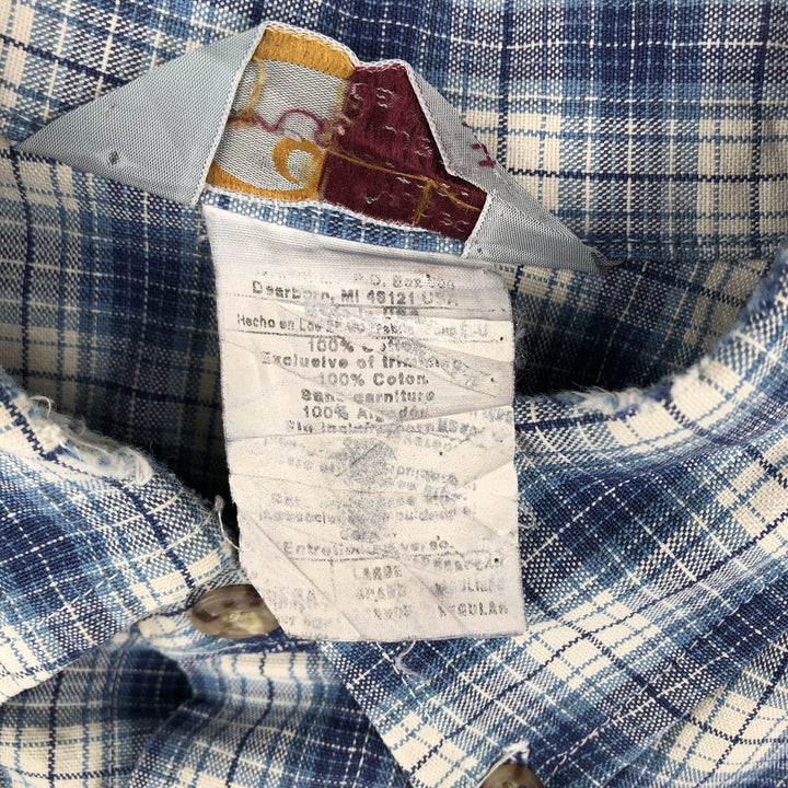 Carhartt Check Pattern Long Sleeve Button-Down Work Shirt, Made in USA, Men's Size L (approx.) cotton pale white type Vintage Second Hand