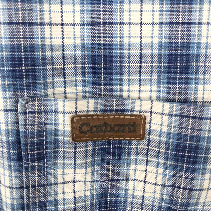 Carhartt Check Pattern Long Sleeve Button-Down Work Shirt, Made in USA, Men's Size L (approx.) cotton pale white type Vintage Second Hand