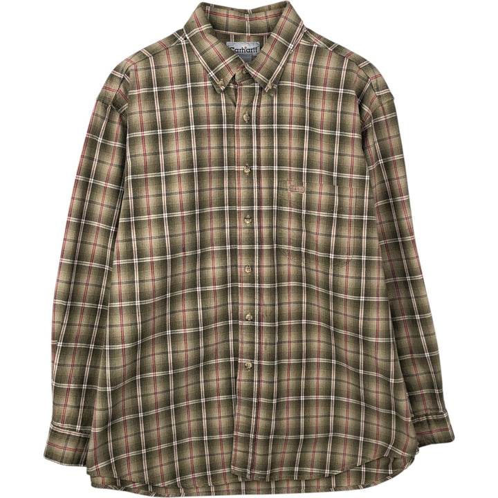 Carhartt Check Pattern Long Sleeve Button-Down Work Shirt, Men's Size L cotton beige type brown Vintage Second Hand
