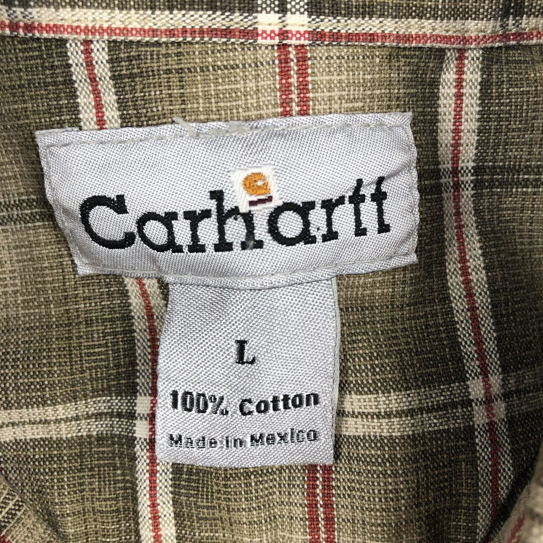 Carhartt Check Pattern Long Sleeve Button-Down Work Shirt, Men's Size L cotton beige type brown Vintage Second Hand