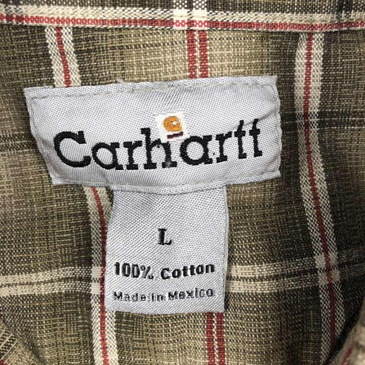Carhartt Check Pattern Long Sleeve Button-Down Work Shirt, Men's Size L cotton beige type brown Vintage Second Hand