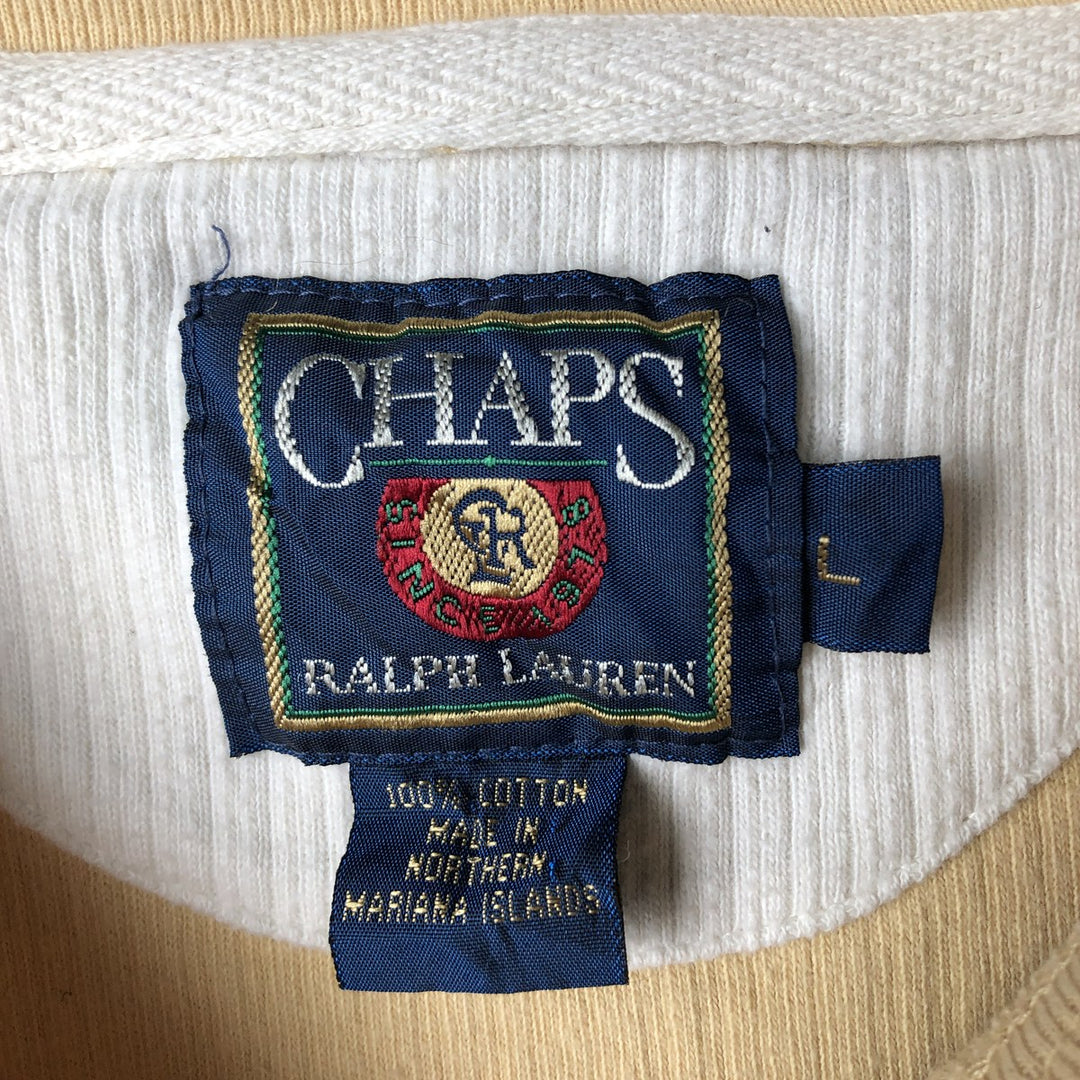 Vintage 1980'S Ralph Lauren Chaps Henley-neck long-sleeved T-shirt, size L, men's size L cotton yellow type Vintage Second Hand