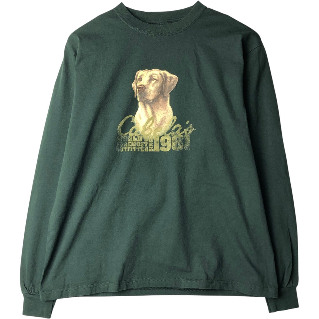 Cabelas Labrador Retriever Dog Pattern Long-Sleeve T-Shirt (Men's Size M) cotton Green type dark green Vintage Second Hand