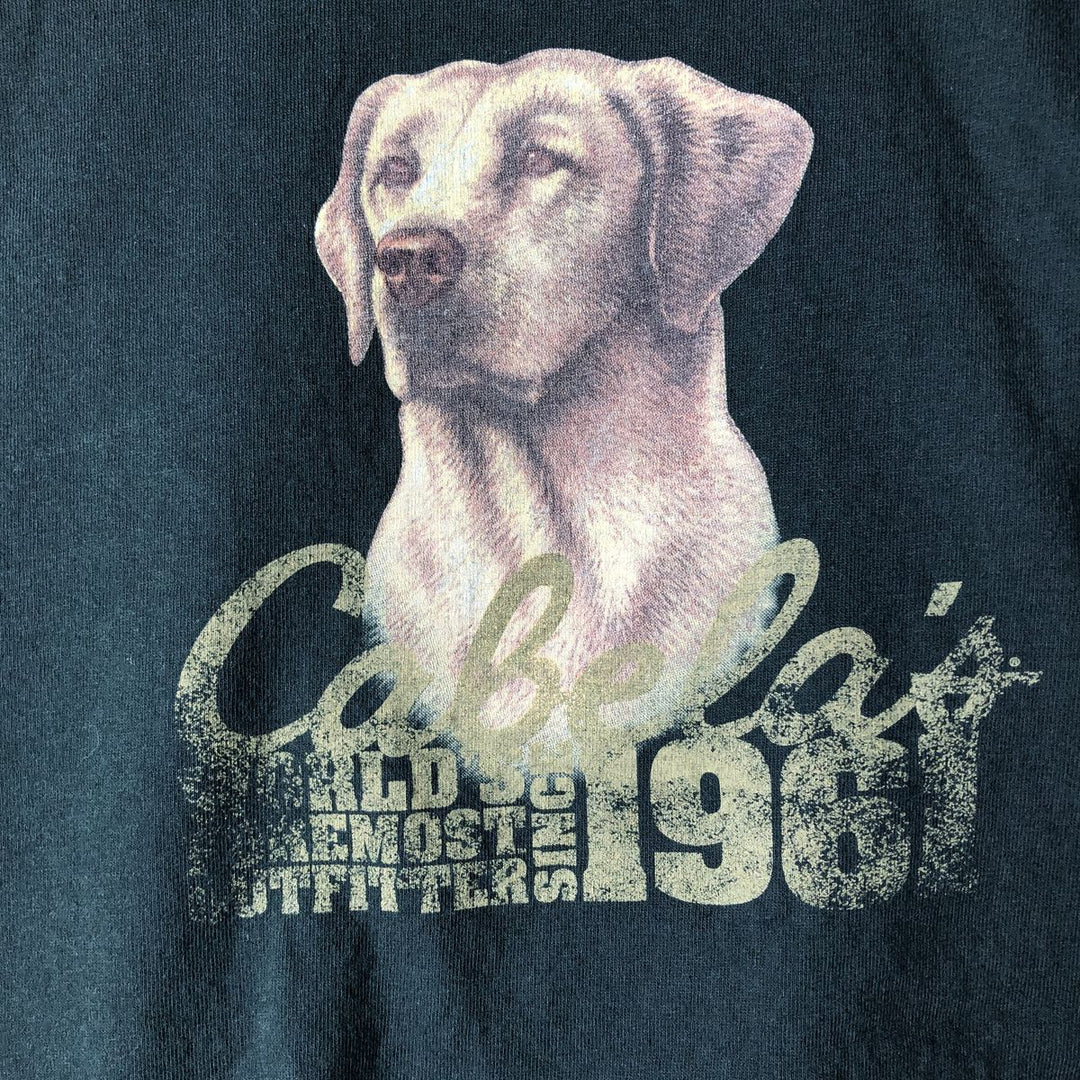 Cabelas Labrador Retriever Dog Pattern Long-Sleeve T-Shirt (Men's Size M) cotton Green type dark green Vintage Second Hand