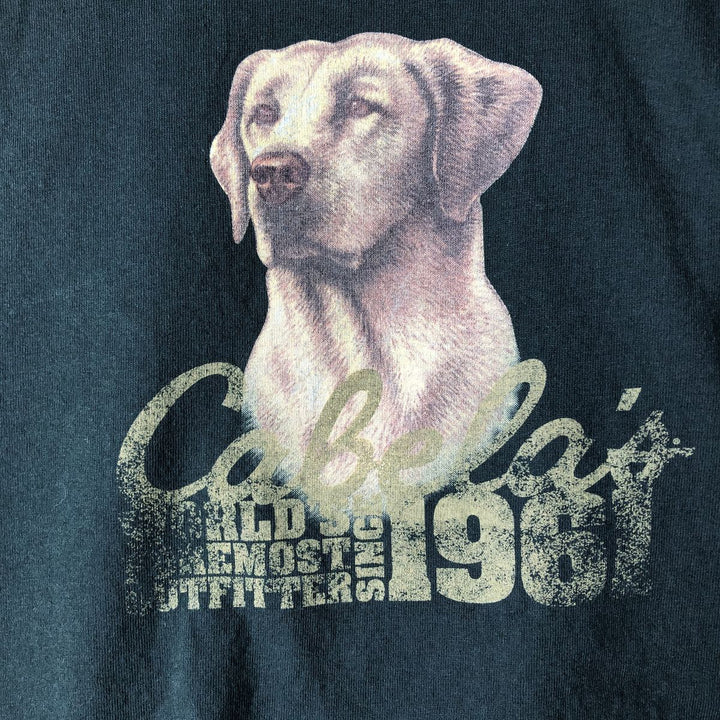 Cabelas Labrador Retriever Dog Pattern Long-Sleeve T-Shirt (Men's Size M) cotton Green type dark green Vintage Second Hand