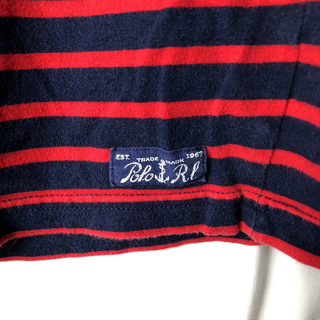 Ralph Lauren POLO RALPH LAUREN Striped Pattern Long-Sleeve T-Shirt (Men's Size S) cotton navy blue type Vintage Second Hand