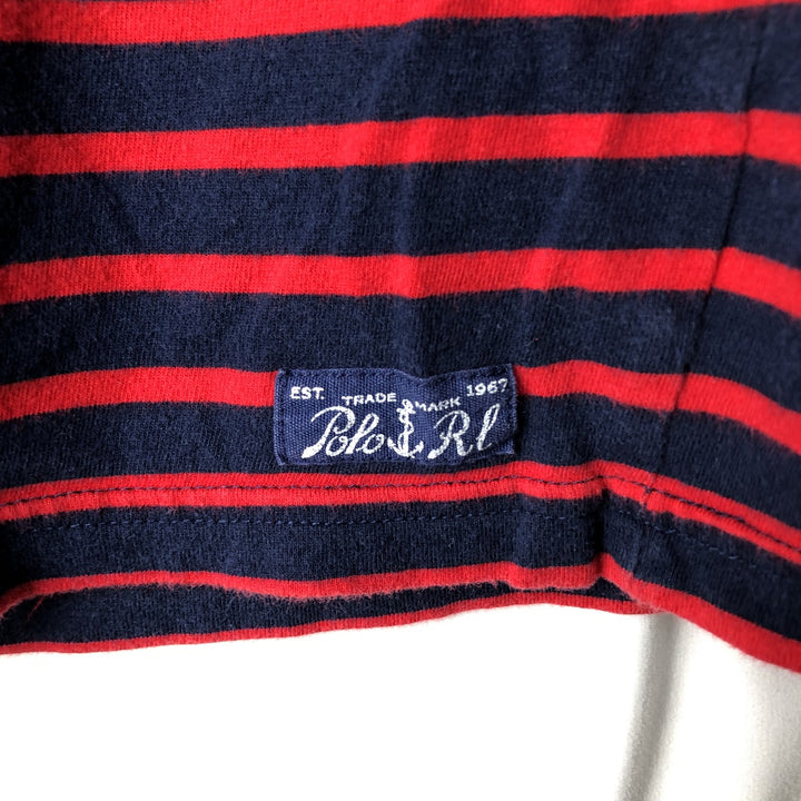 Ralph Lauren POLO RALPH LAUREN Striped Pattern Long-Sleeve T-Shirt (Men's Size S) cotton navy blue type Vintage Second Hand