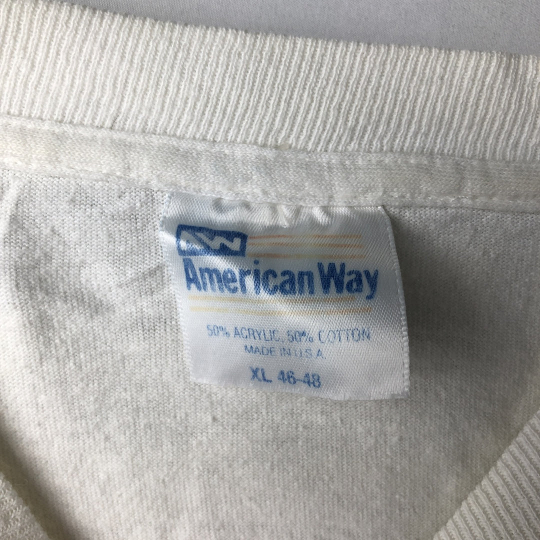 ~90'S American Way Long-Sleeve T-Shirt, Made in USA, Men's XL equivalent, Vintage acrylic white type Vintage Second Hand