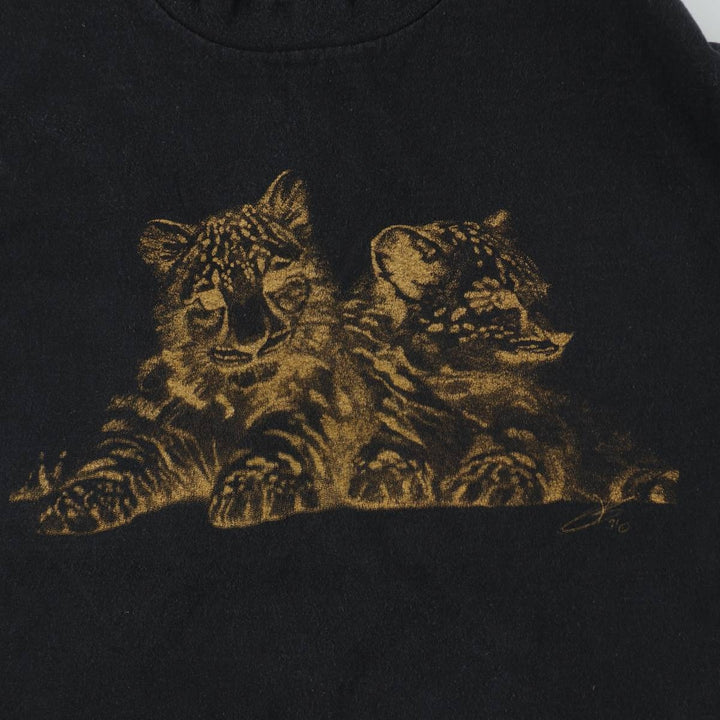 ~90'S Anvil Leopard Pattern Animal Pattern Long-Sleeve T-Shirt, Made in USA, Men's Size L (Equivalent), Vintage cotton black type Vintage Second Hand