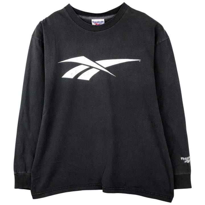 90'S Reebok Long-Sleeve T-Shirt, Made in USA, Men's Size XL (Equivalent), Vintage cotton black type Vintage Second Hand