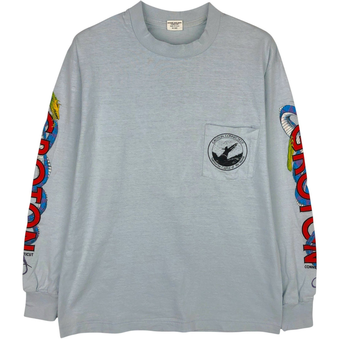~90'S BELTON Long-Sleeve T-Shirt, Made in USA, Men's Size M (Equivalent), Vintage cotton Blue type light blue Vintage Second Hand