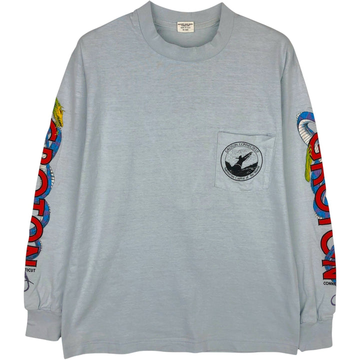 ~90'S BELTON Long-Sleeve T-Shirt, Made in USA, Men's Size M (Equivalent), Vintage cotton Blue type light blue Vintage Second Hand