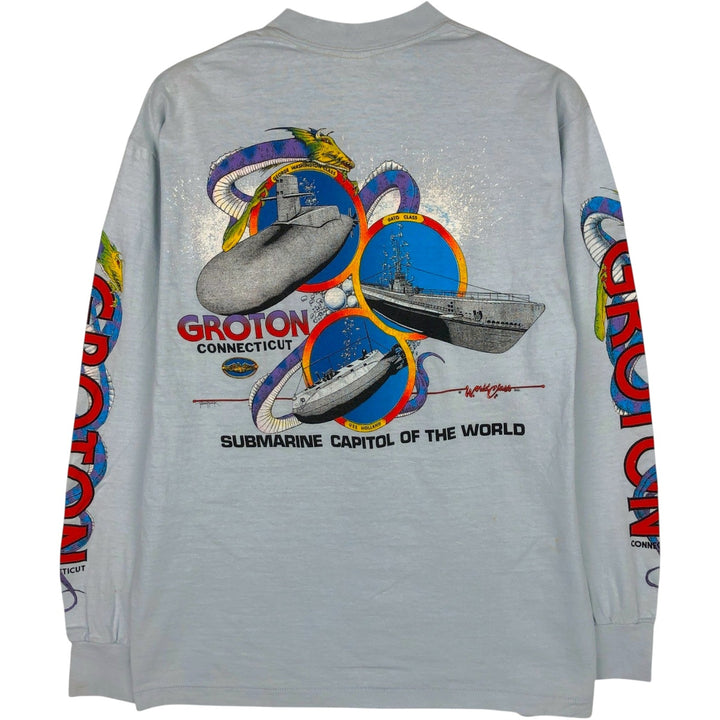 ~90'S BELTON Long-Sleeve T-Shirt, Made in USA, Men's Size M (Equivalent), Vintage cotton Blue type light blue Vintage Second Hand