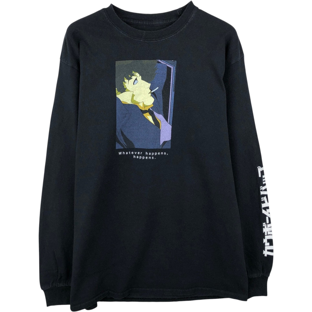 Cowboy Bebop Spike Spiegel Anime Character Print Long-Sleeve T-Shirt (Men's Size M) cotton black type Vintage Second Hand