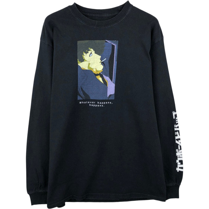 Cowboy Bebop Spike Spiegel Anime Character Print Long-Sleeve T-Shirt (Men's Size M) cotton black type Vintage Second Hand