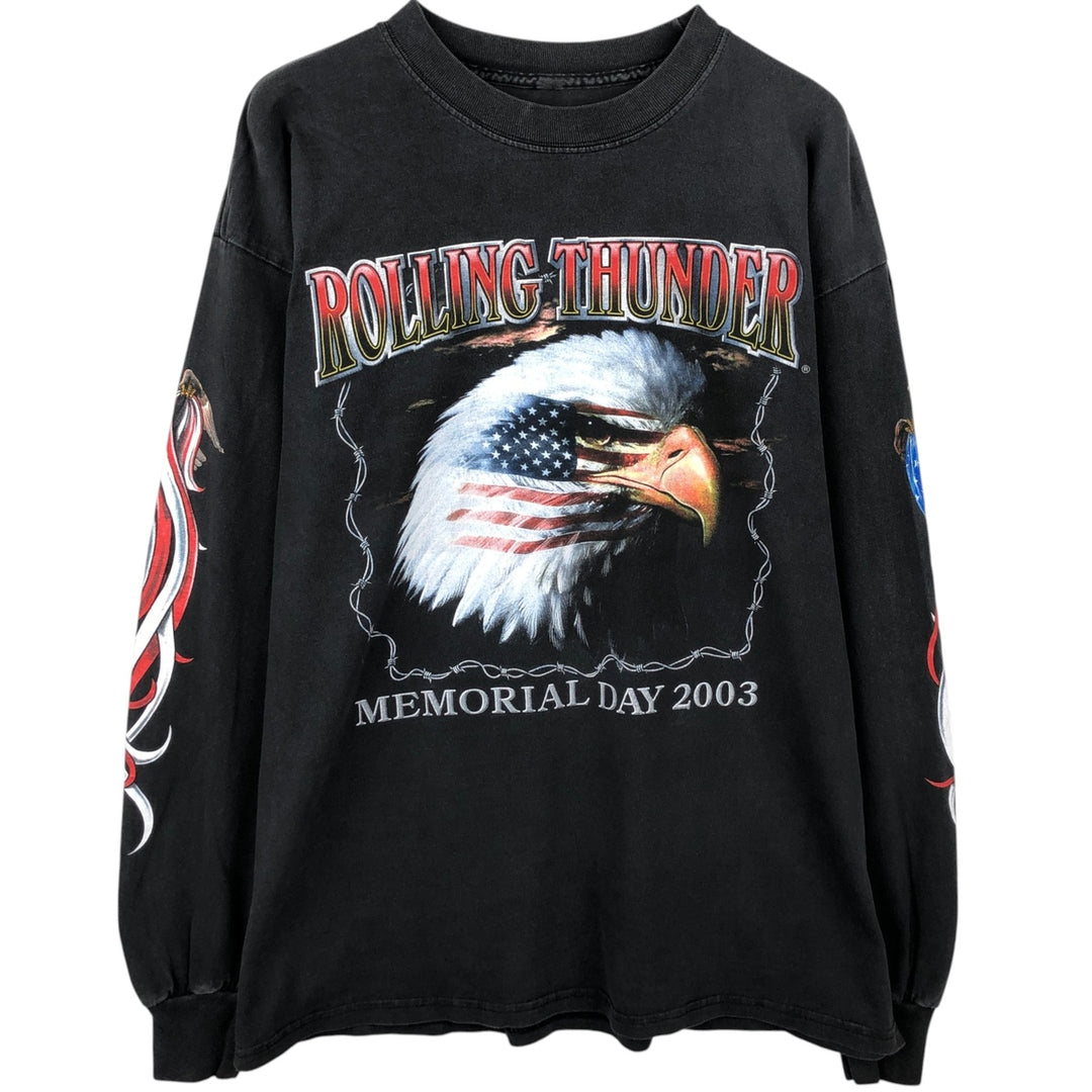 Rolling Thunder Eagle Pattern Stars and Stripes Long-Sleeve T-Shirt (Men's XL equivalent) unclear black type Vintage Second Hand