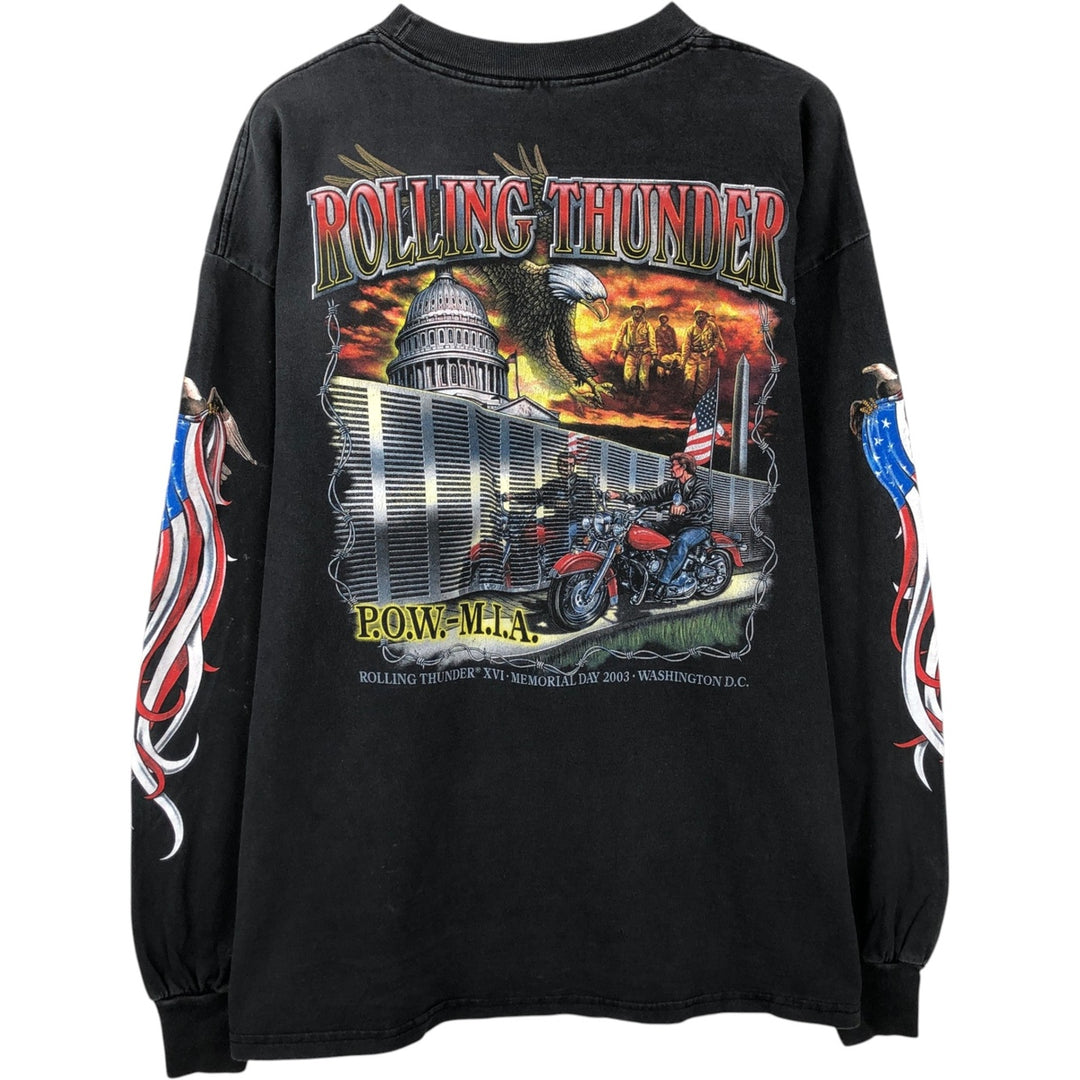 Rolling Thunder Eagle Pattern Stars and Stripes Long-Sleeve T-Shirt (Men's XL equivalent) unclear black type Vintage Second Hand