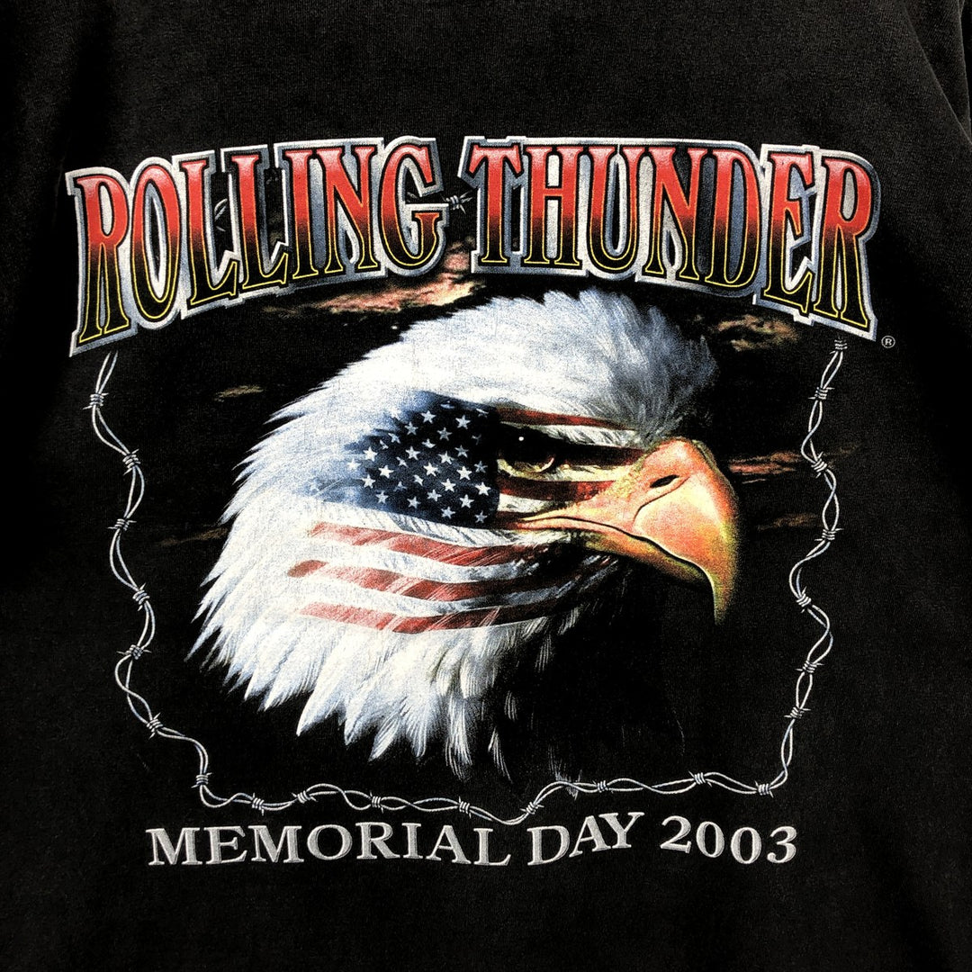 Rolling Thunder Eagle Pattern Stars and Stripes Long-Sleeve T-Shirt (Men's XL equivalent) unclear black type Vintage Second Hand
