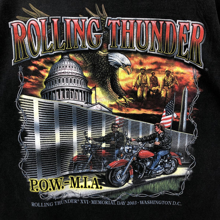 Rolling Thunder Eagle Pattern Stars and Stripes Long-Sleeve T-Shirt (Men's XL equivalent) unclear black type Vintage Second Hand
