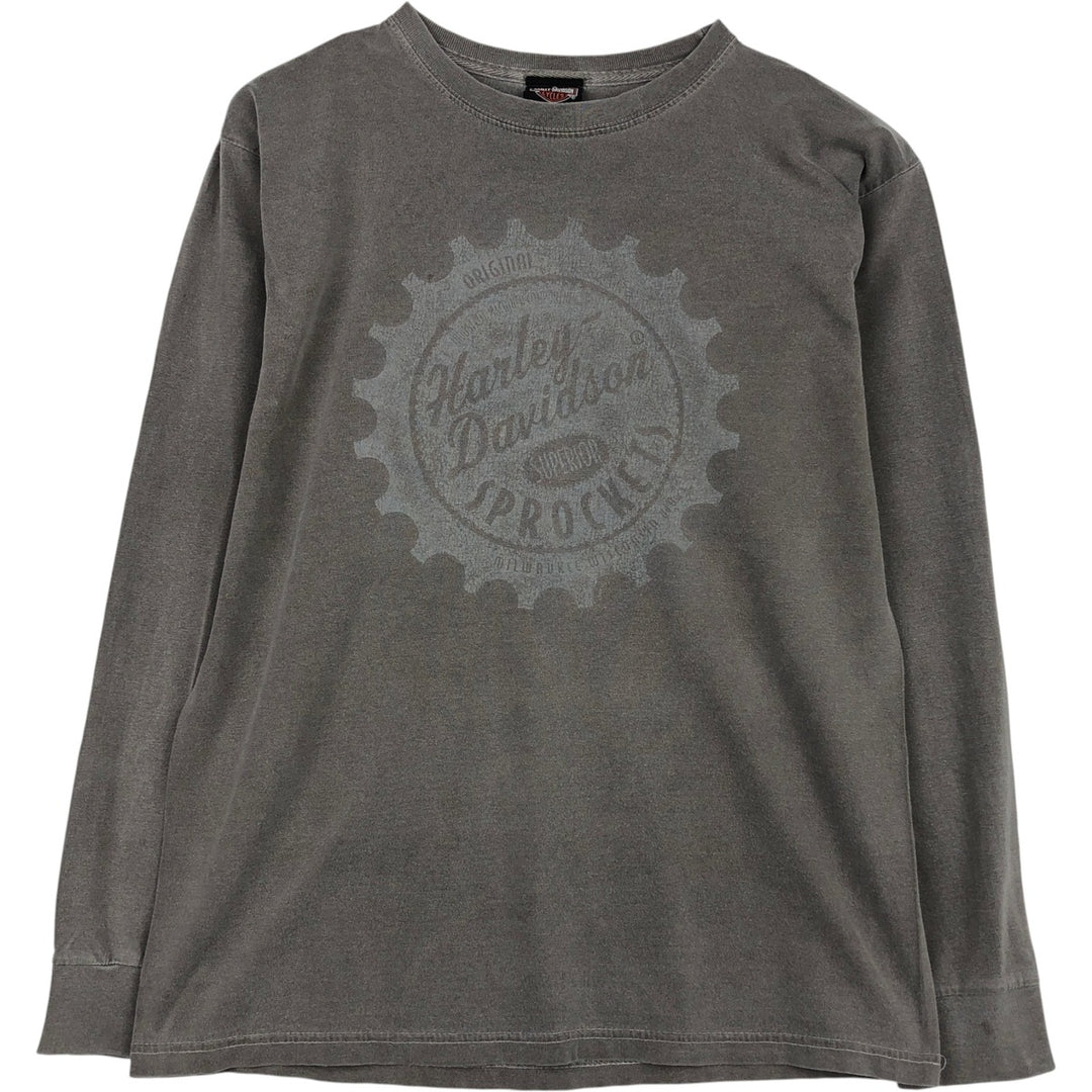 Harley-Davidson Motorcycle Long Sleeve T-Shirt, Men's Size Medium cotton gray type Vintage Second Hand
