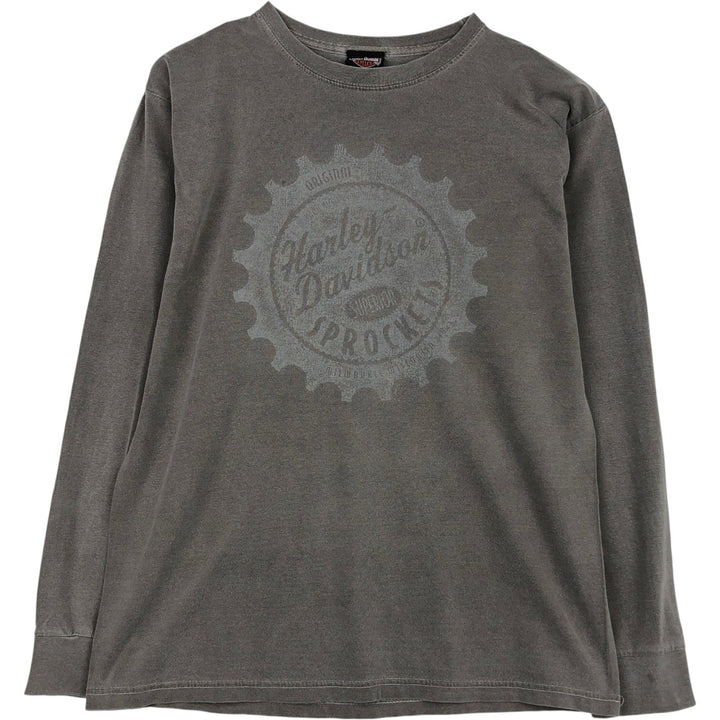 Harley-Davidson Motorcycle Long Sleeve T-Shirt, Men's Size Medium cotton gray type Vintage Second Hand