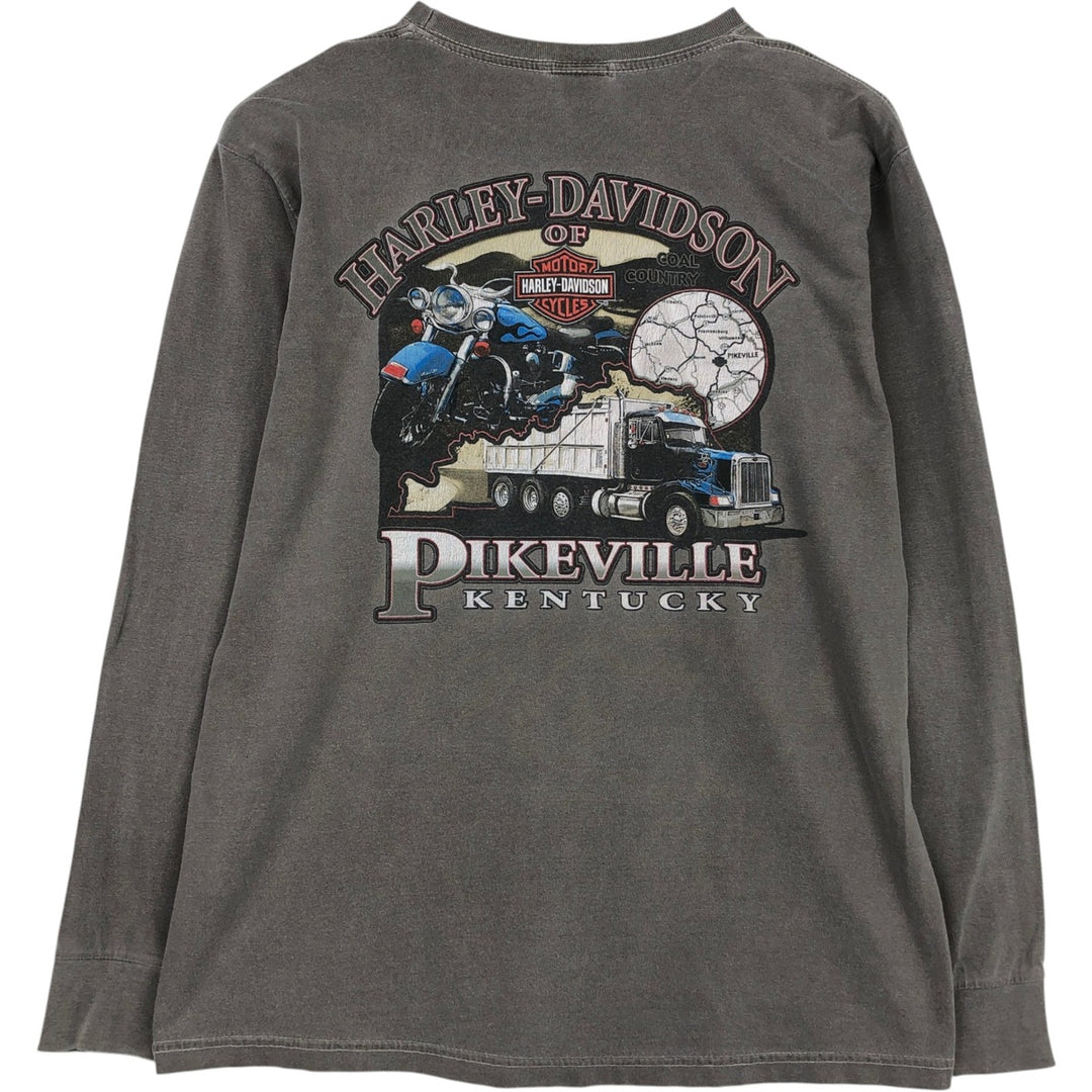 Harley-Davidson Motorcycle Long Sleeve T-Shirt, Men's Size Medium cotton gray type Vintage Second Hand