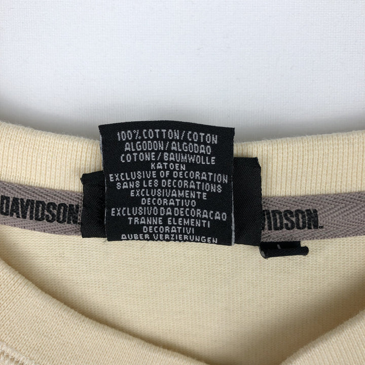 Harley-Davidson Fire Pattern Henley Neck Long-Sleeve T-Shirt (Men's Size L) cotton Beige type Vintage Second Hand